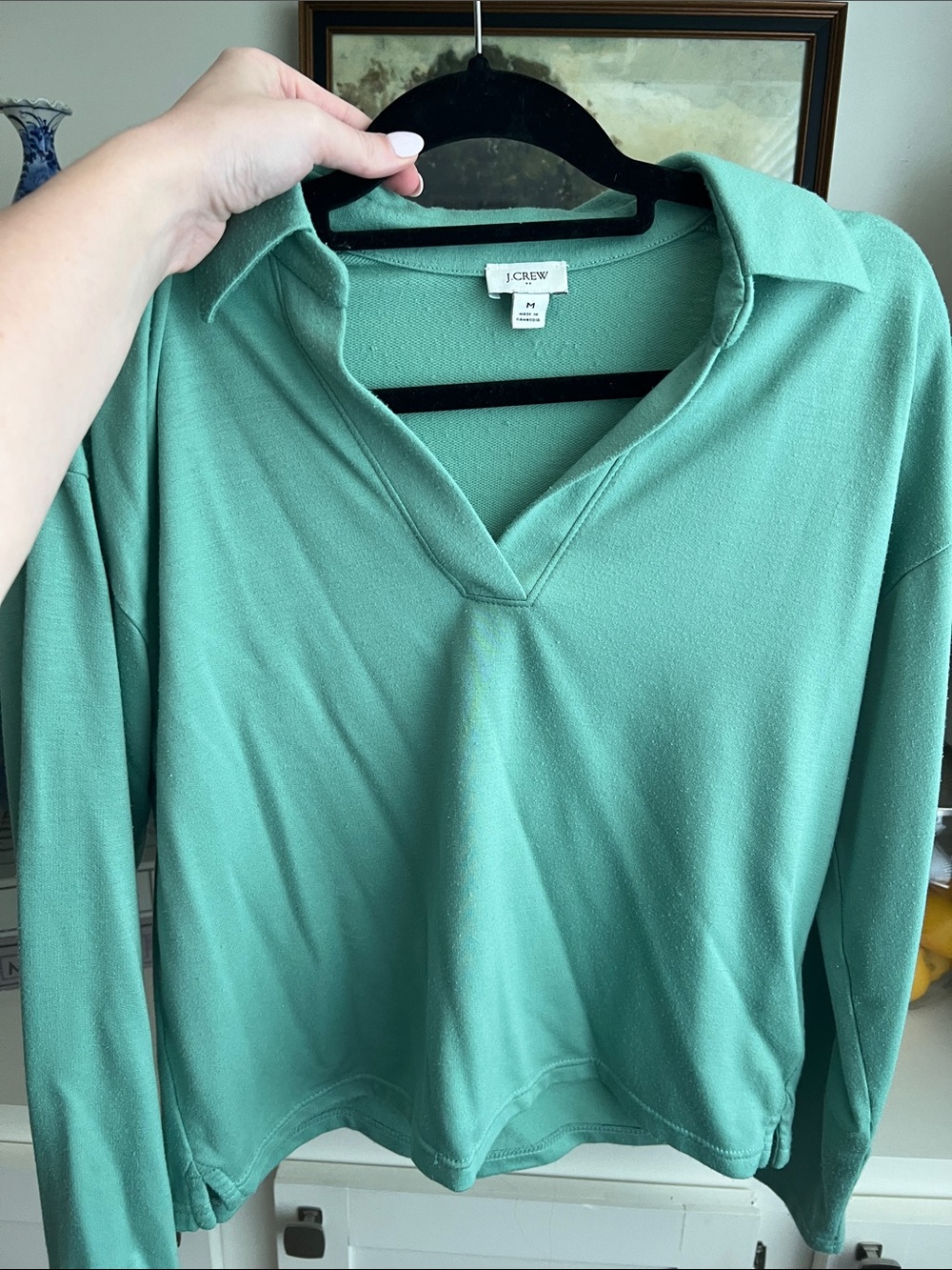 J. Crew Women's Mint Green Polo V-Neck Long Sleeve Sweatshirt